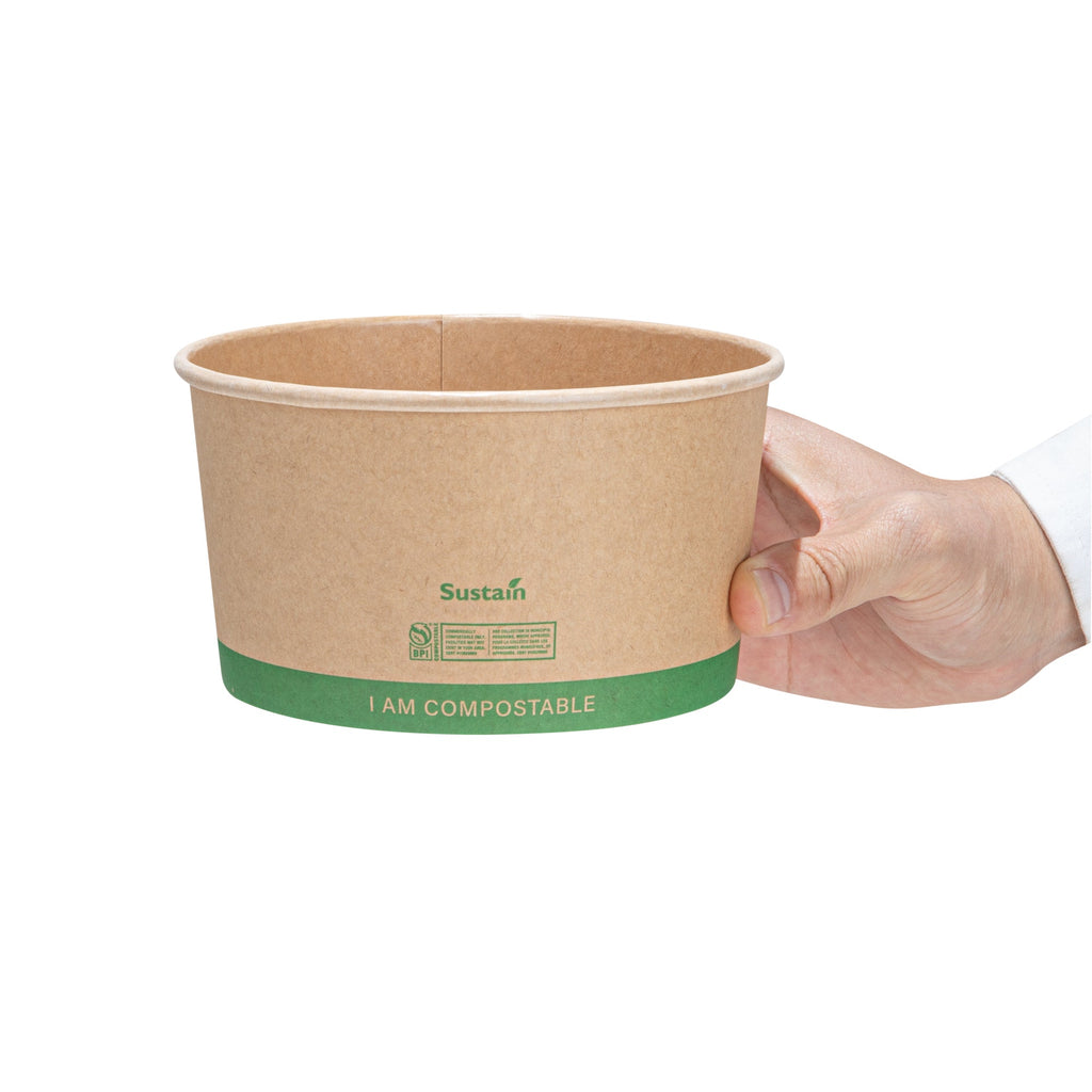 Sustain 34 oz Round Kraft Paper Take Out Container - Compostable - 5 3/4" x 5 3/4" x 3 1/4" - 200 count box