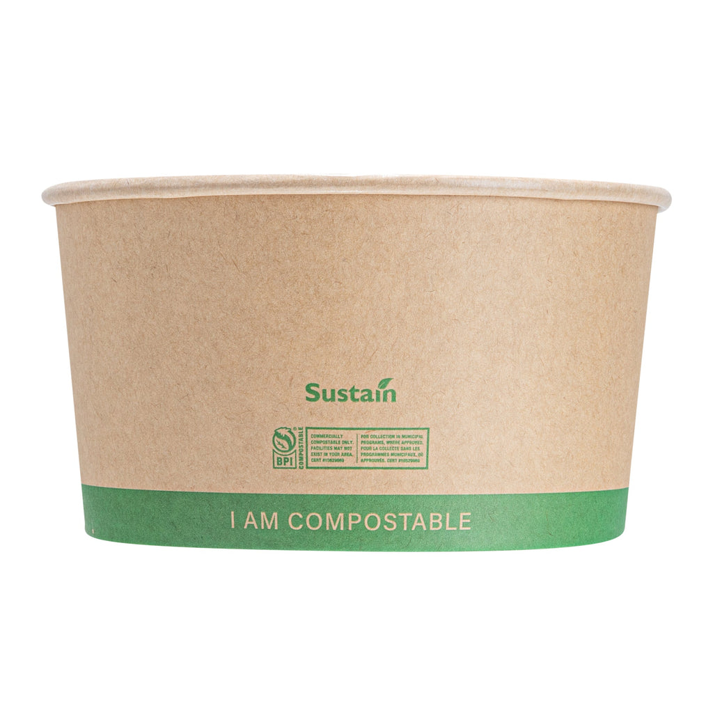 Sustain 34 oz Round Kraft Paper Take Out Container - Compostable - 5 3/4" x 5 3/4" x 3 1/4" - 200 count box