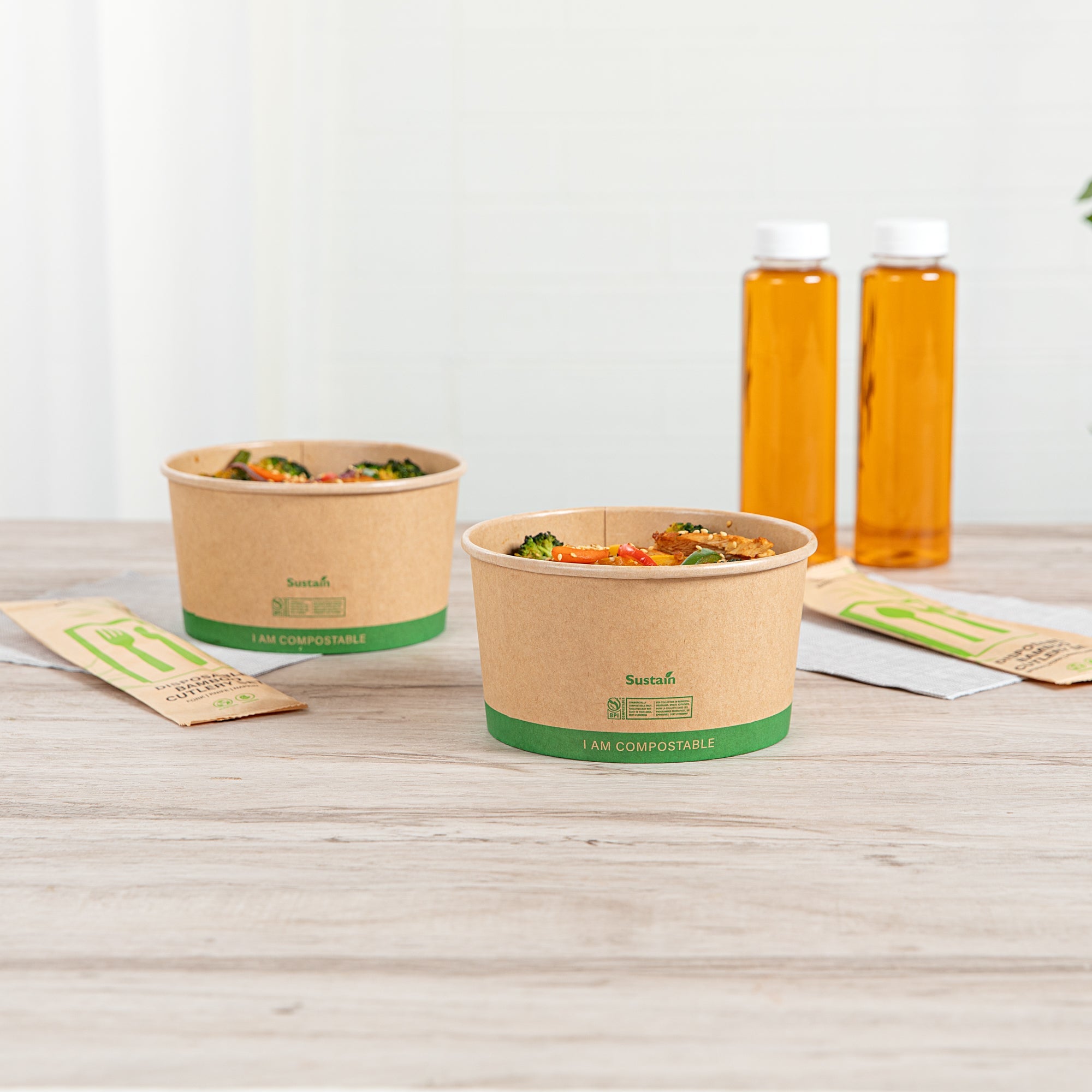Sustain 34 oz Round Kraft Paper Take Out Container - Compostable - 5 3/4" x 5 3/4" x 3 1/4" - 200 count box