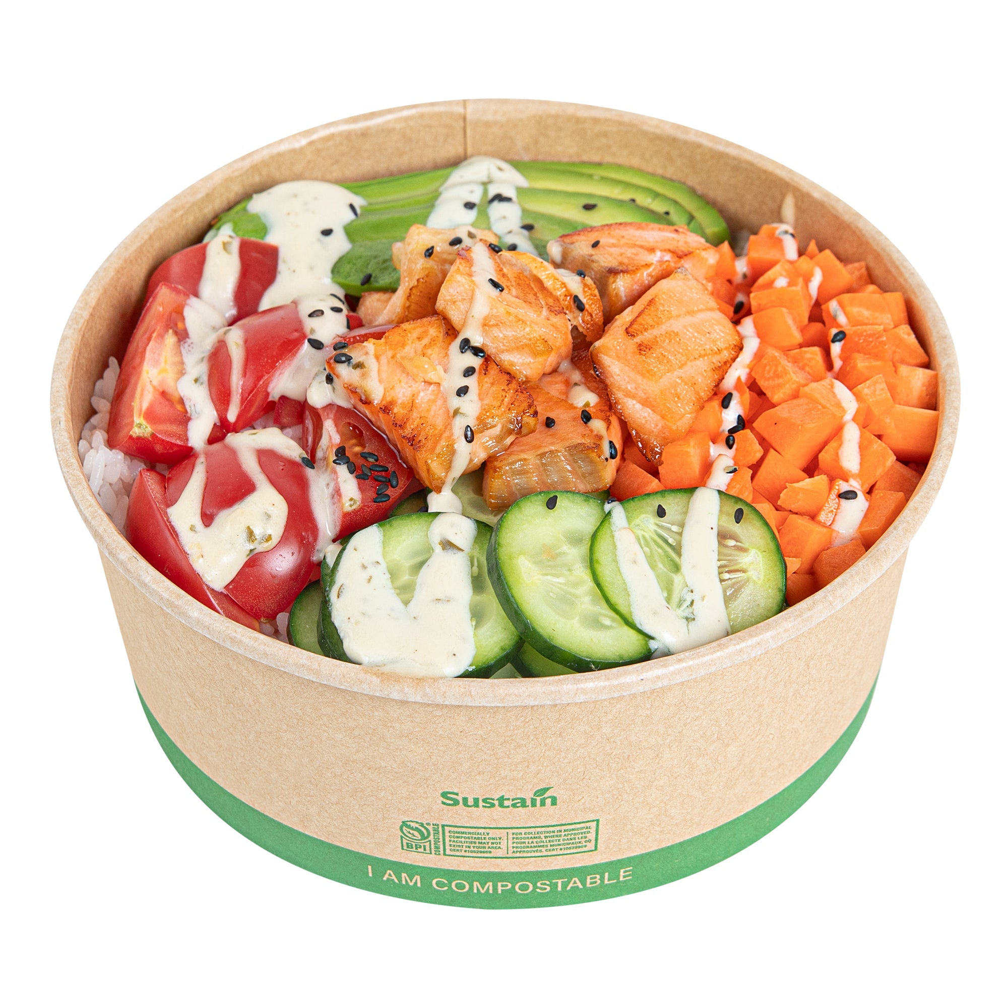 Sustain 37 oz Round Kraft Paper Take Out Container - Compostable - 6 1/2" x 6 1/2" x 2 1/2" - 200 count box