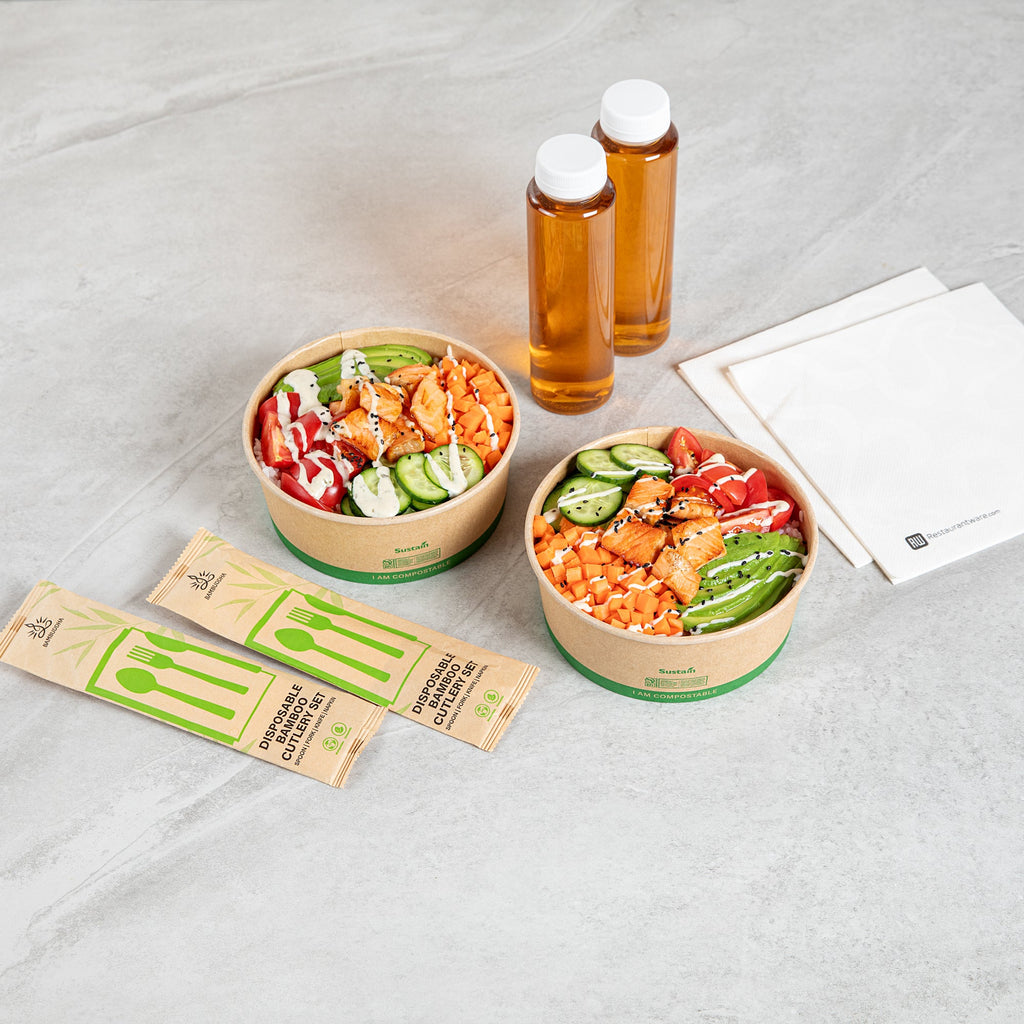 Sustain 37 oz Round Kraft Paper Take Out Container - Compostable - 6 1/2" x 6 1/2" x 2 1/2" - 50 count box