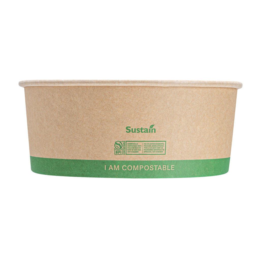 Sustain 37 oz Round Kraft Paper Take Out Container - Compostable - 6 1/2" x 6 1/2" x 2 1/2" - 50 count box