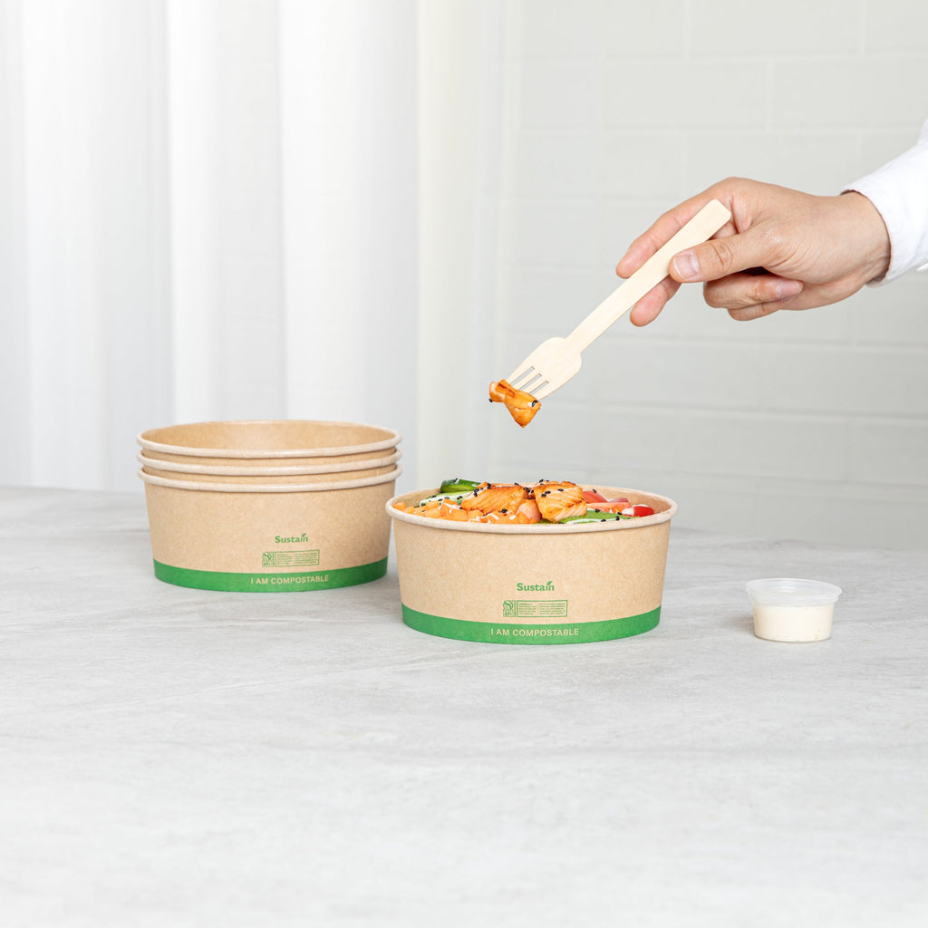 Sustain 37 oz Round Kraft Paper Take Out Container - Compostable - 6 1/2" x 6 1/2" x 2 1/2" - 50 count box