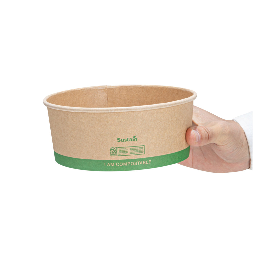 Sustain 37 oz Round Kraft Paper Take Out Container - Compostable - 6 1/2" x 6 1/2" x 2 1/2" - 200 count box