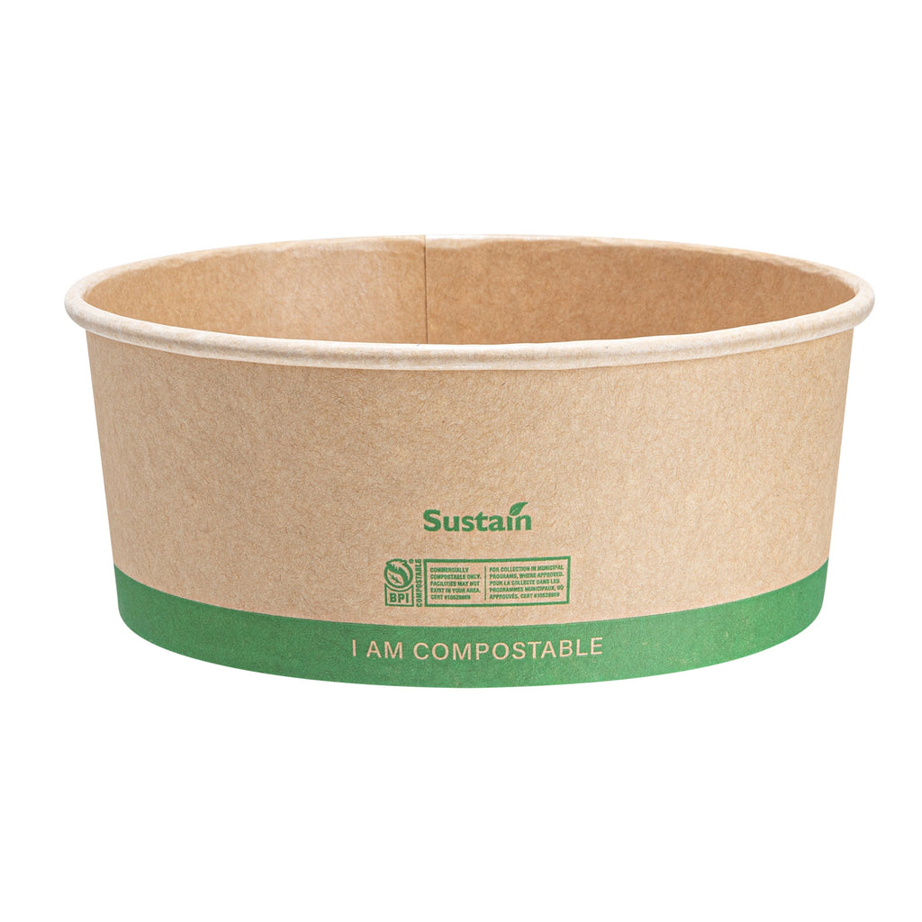 Sustain 37 oz Round Kraft Paper Take Out Container - Compostable - 6 1/2" x 6 1/2" x 2 1/2" - 200 count box