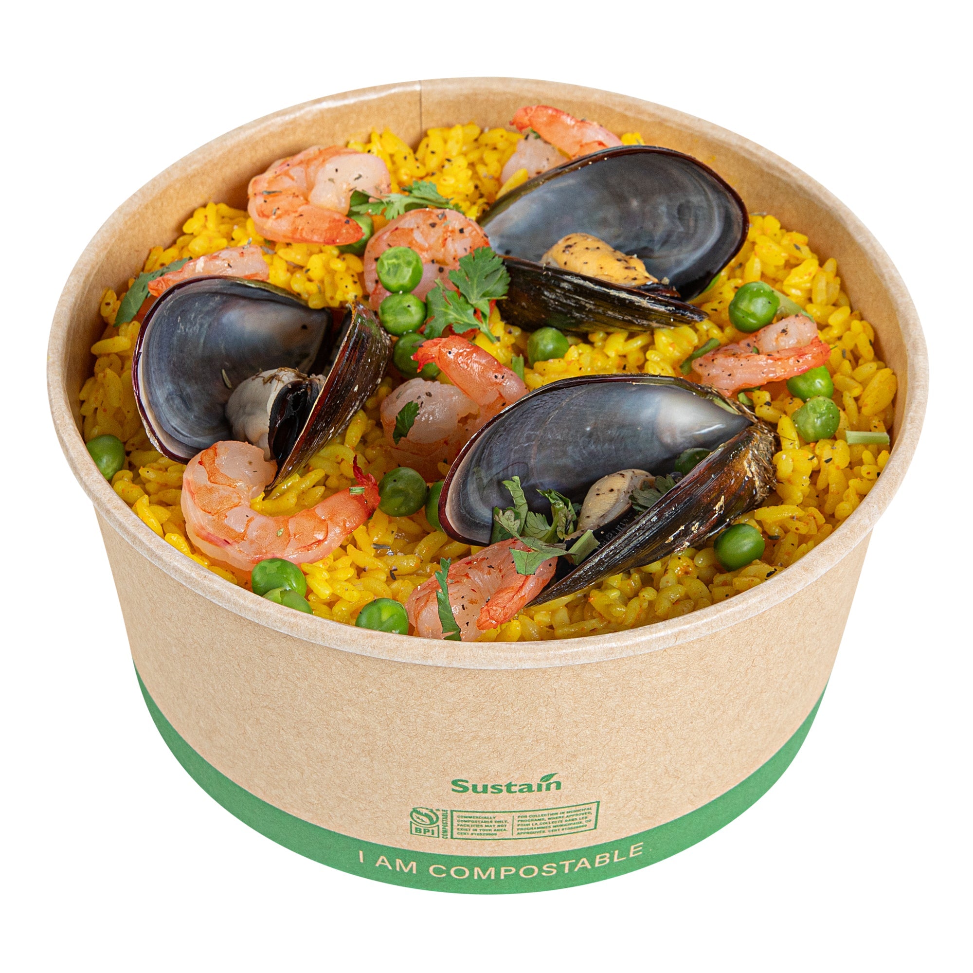 Sustain 44 oz Round Kraft Paper Take Out Container - Compostable - 6 1/2" x 6 1/2" x 3" - 50 count box