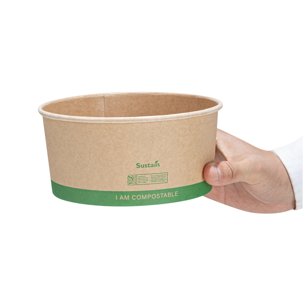Sustain 44 oz Round Kraft Paper Take Out Container - Compostable - 6 1/2" x 6 1/2" x 3" - 50 count box