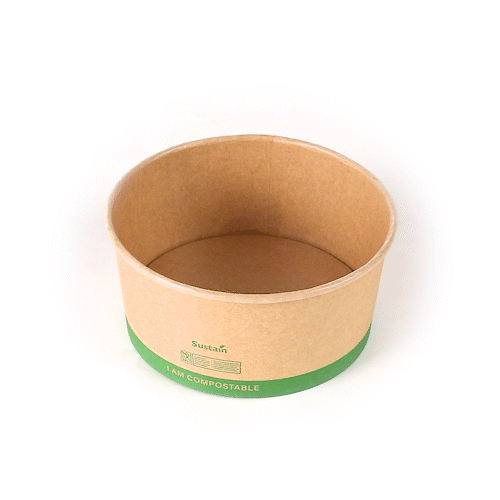 Sustain 44 oz Round Kraft Paper Take Out Container - Compostable - 6 1/2" x 6 1/2" x 3" - 200 count box