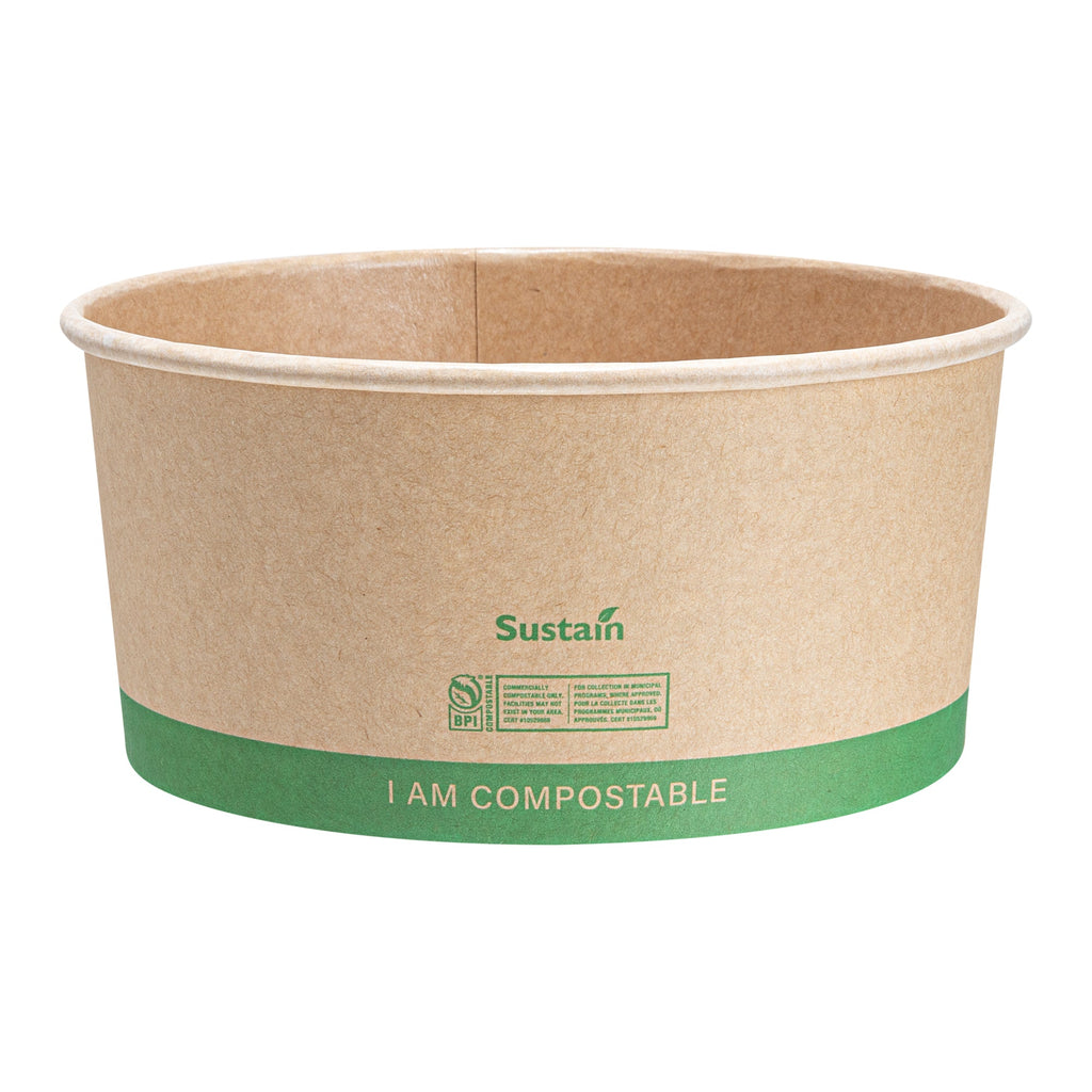Sustain 44 oz Round Kraft Paper Take Out Container - Compostable - 6 1/2" x 6 1/2" x 3" - 200 count box