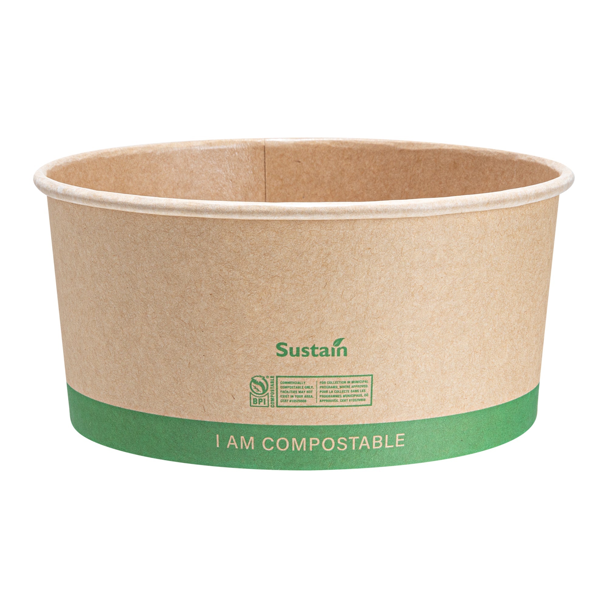 Sustain 44 oz Round Kraft Paper Take Out Container - Compostable - 6 1/2" x 6 1/2" x 3" - 200 count box