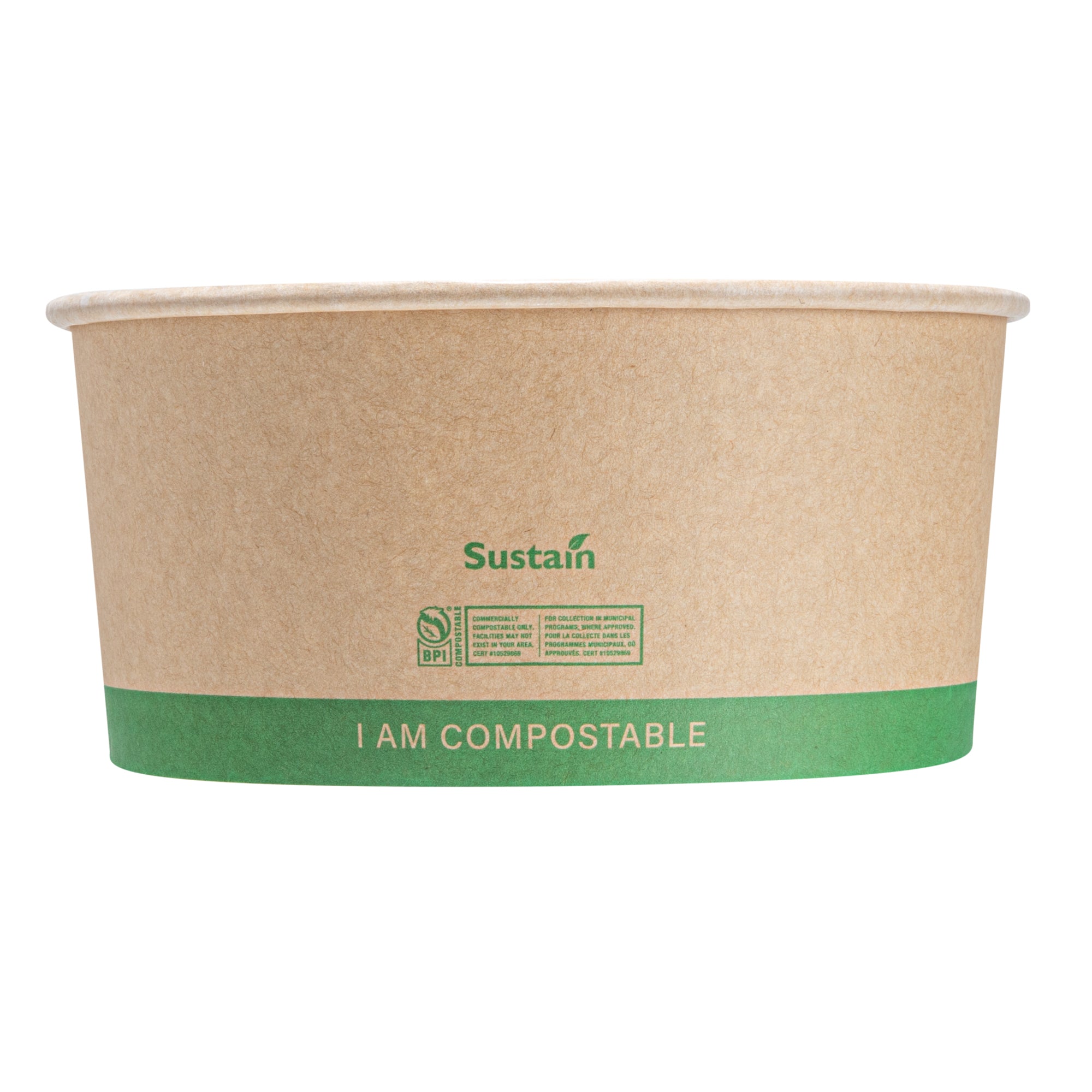 Sustain 44 oz Round Kraft Paper Take Out Container - Compostable - 6 1/2" x 6 1/2" x 3" - 200 count box