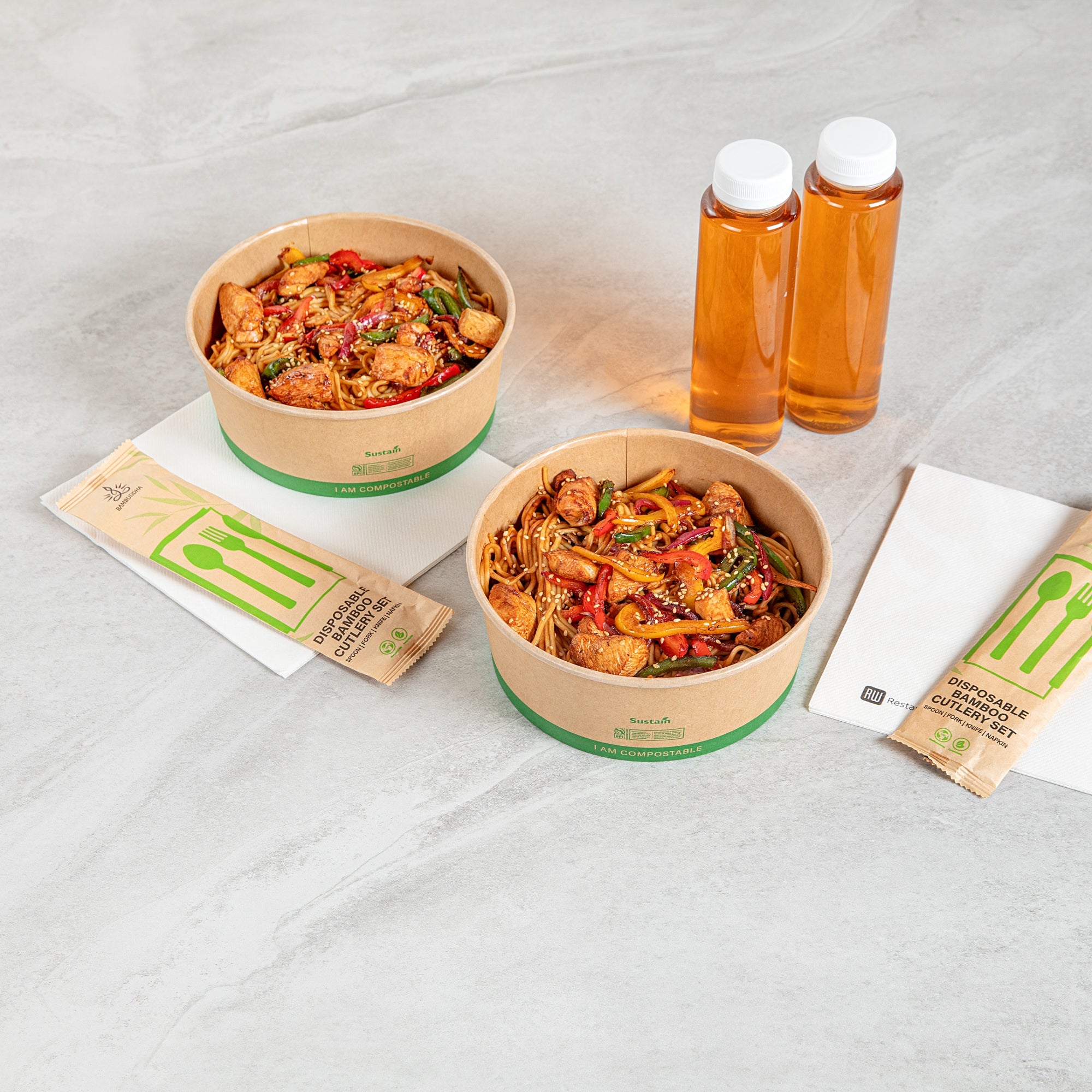 Sustain 50 oz Round Kraft Paper Take Out Container - Compostable - 7 1/4" x 7 1/4" x 2 3/4" - 50 count box