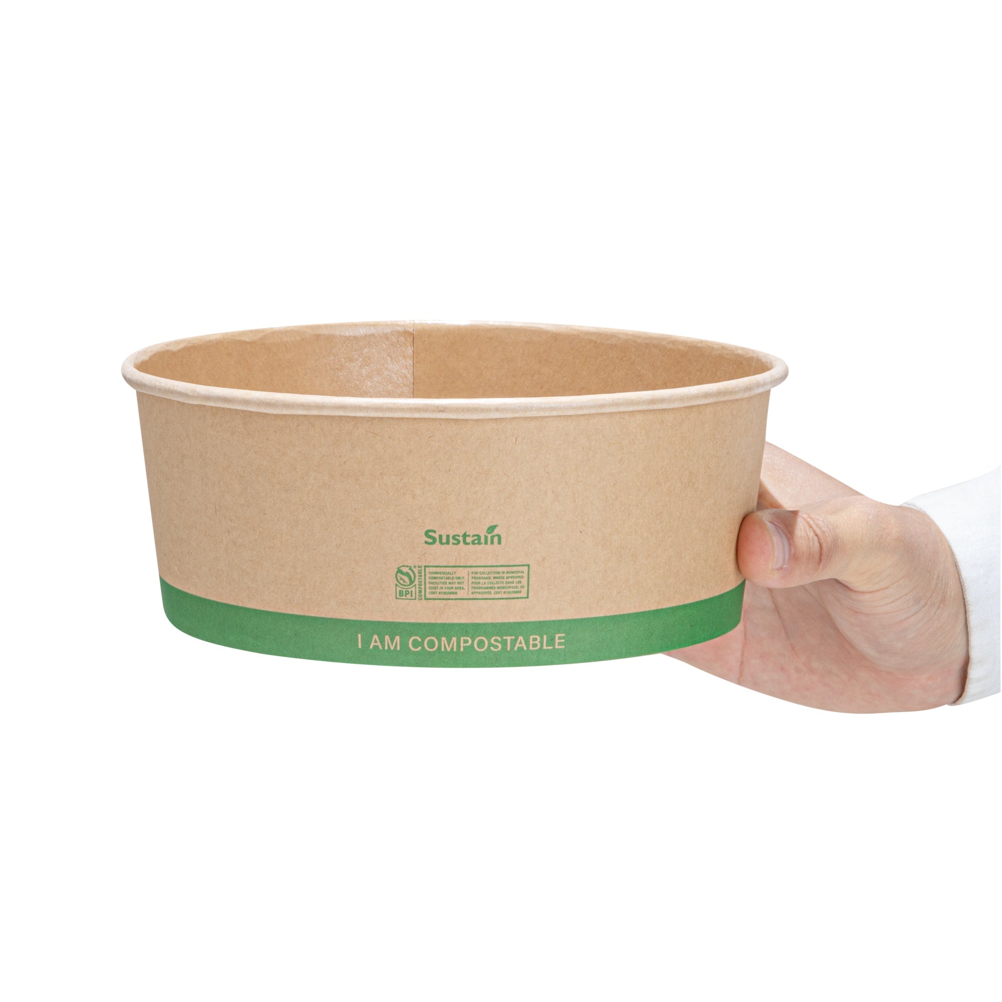 Sustain 50 oz Round Kraft Paper Take Out Container - Compostable - 7 1/4" x 7 1/4" x 2 3/4" - 50 count box