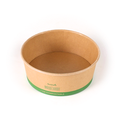 Sustain 50 oz Round Kraft Paper Take Out Container - Compostable - 7 1/4" x 7 1/4" x 2 3/4" - 50 count box