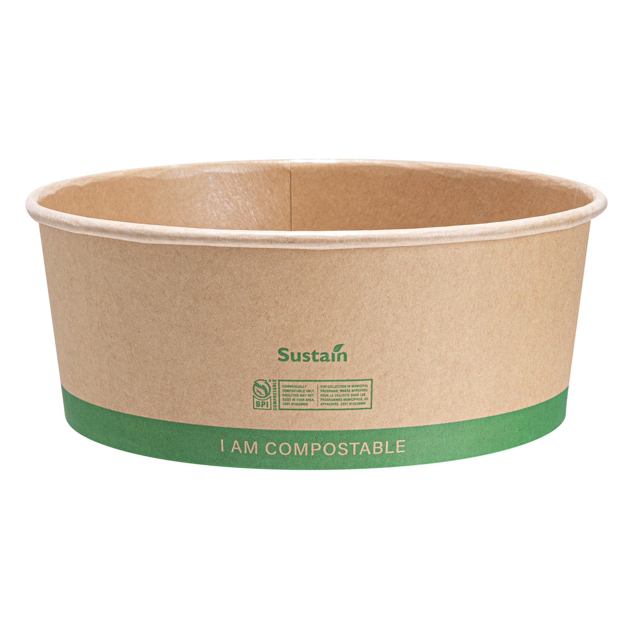 Sustain 50 oz Round Kraft Paper Take Out Container - Compostable - 7 1/4" x 7 1/4" x 2 3/4" - 200 count box