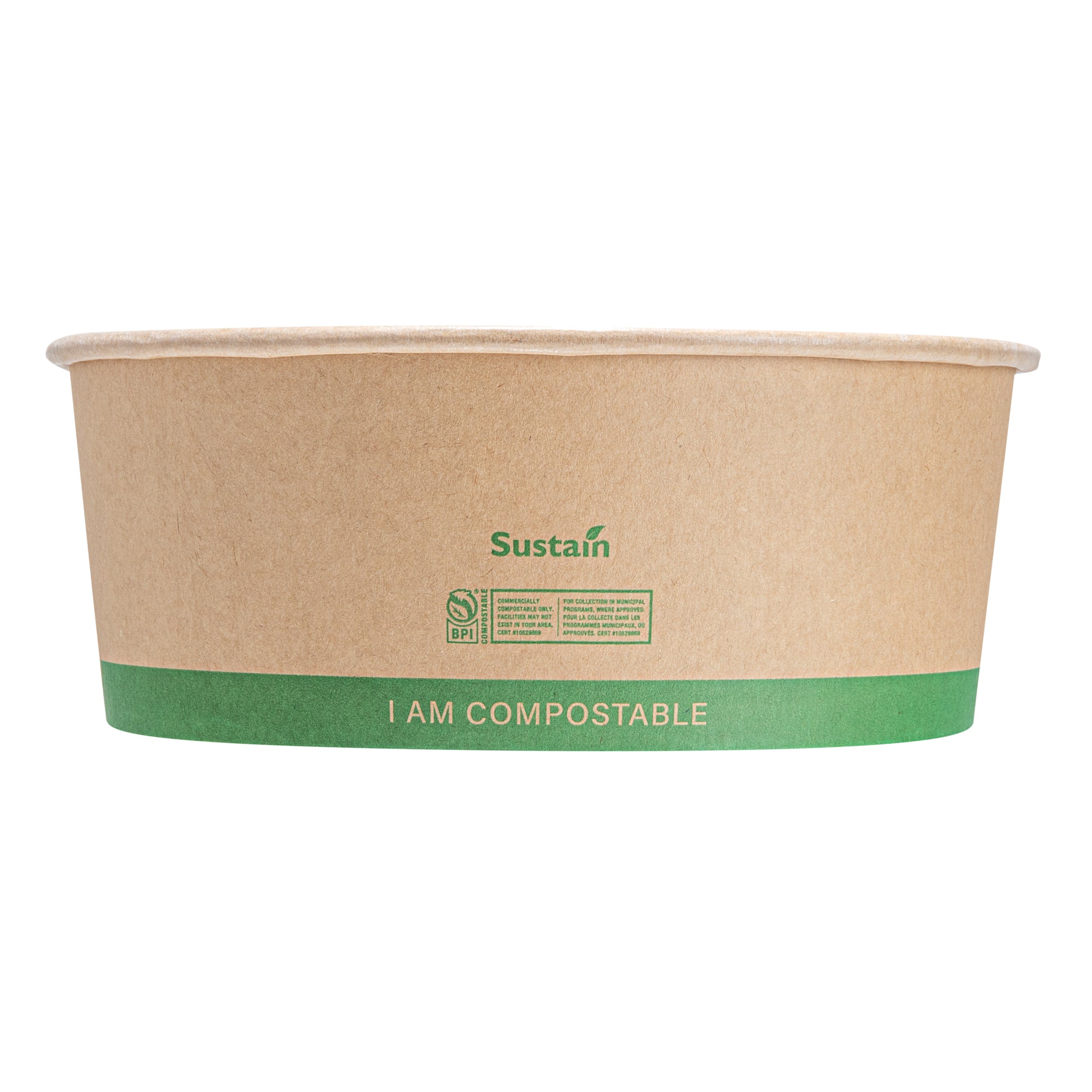 Sustain 50 oz Round Kraft Paper Take Out Container - Compostable - 7 1/4" x 7 1/4" x 2 3/4" - 200 count box