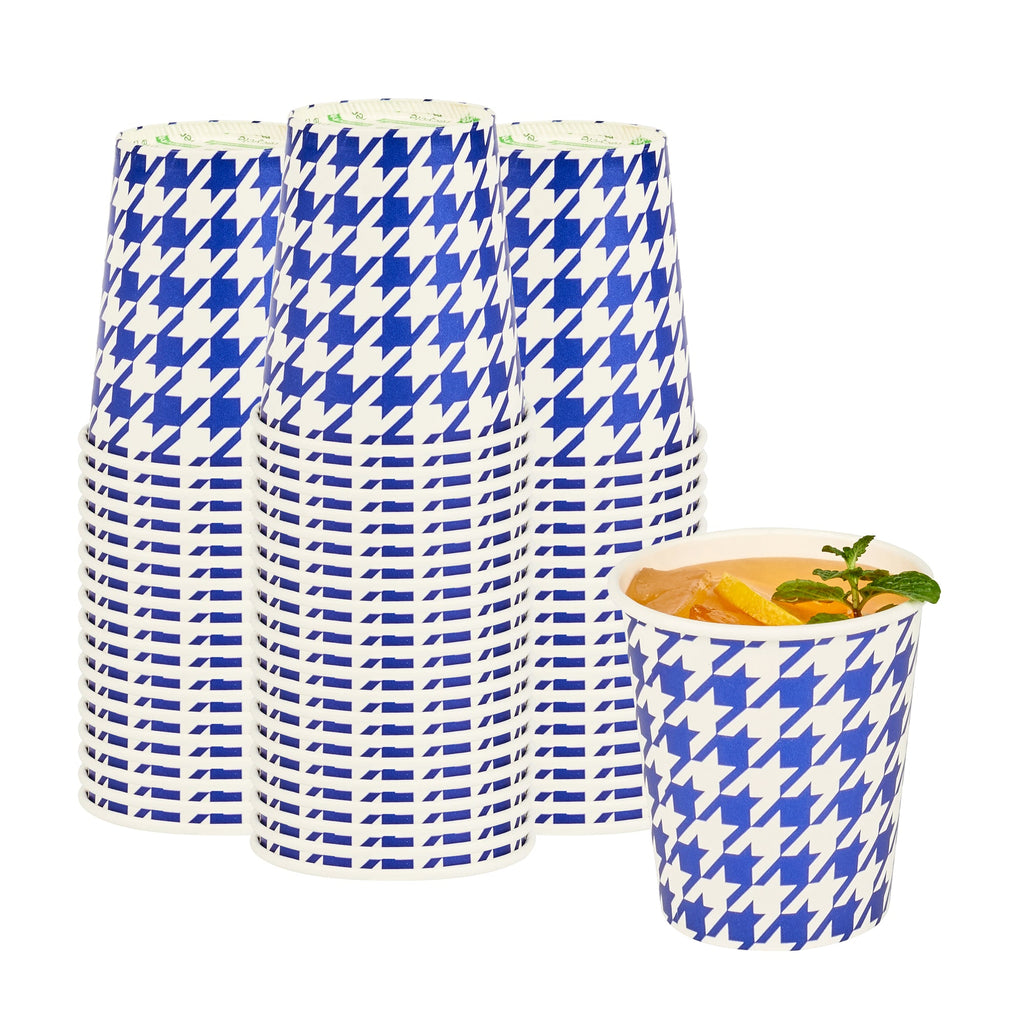 Chef 101 7 oz Round Blue Houndstooth Paper Cold Cup - 2 3/4" x 2 3/4" x 3" - 25 count box