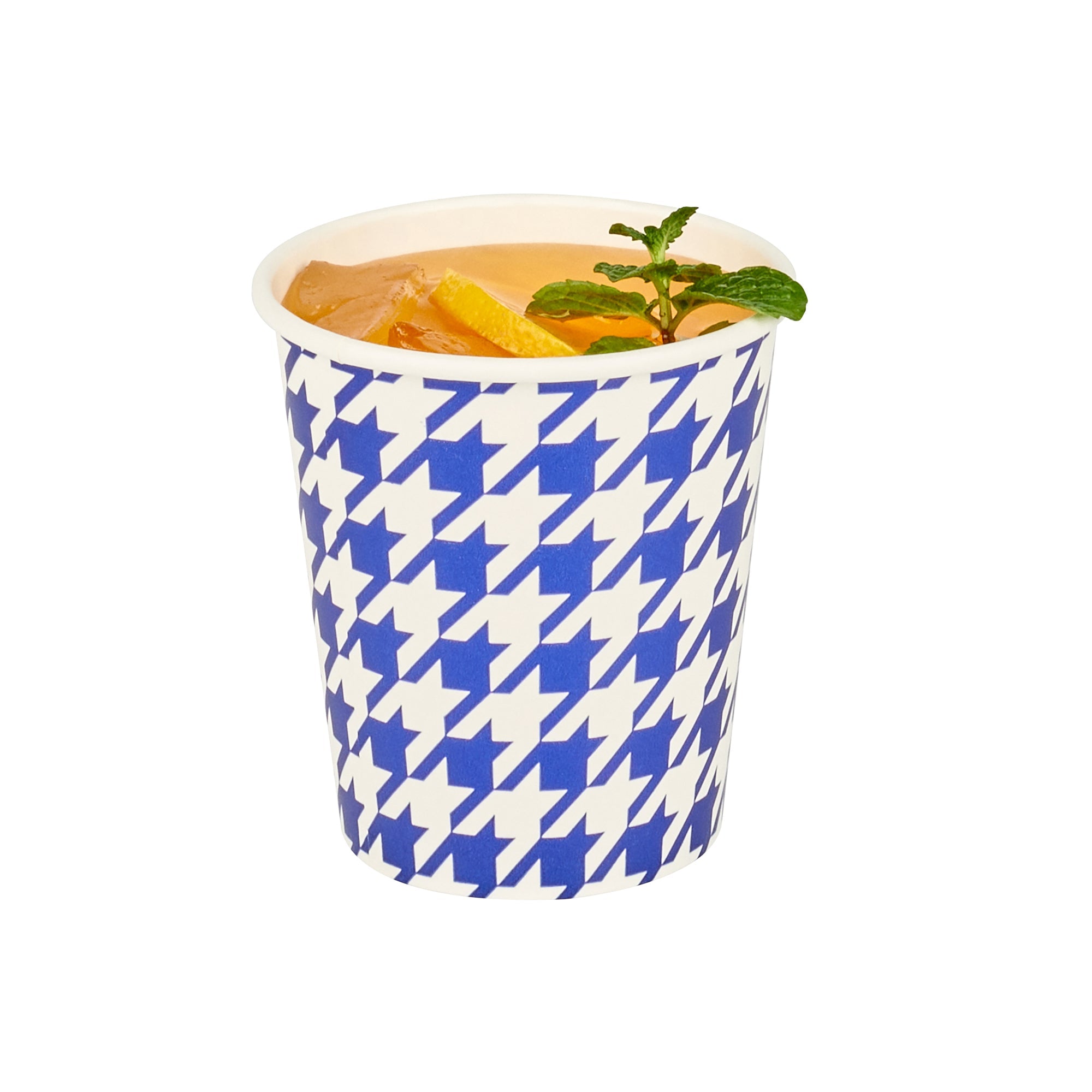 Chef 101 7 oz Round Blue Houndstooth Paper Cold Cup - 2 3/4" x 2 3/4" x 3" - 25 count box