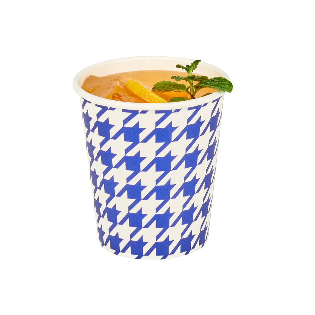 Chef 101 7 oz Round Blue Houndstooth Paper Cold Cup - 2 3/4" x 2 3/4" x 3" - 500 count box