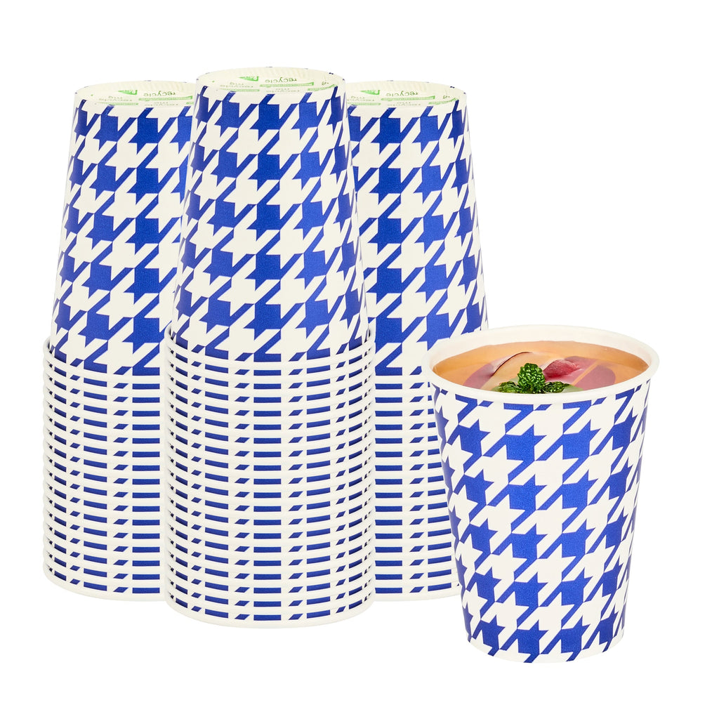 Chef 101 9 oz Round Blue Houndstooth Paper Cold Cup - 3" x 3" x 3 3/4" - 25 count box