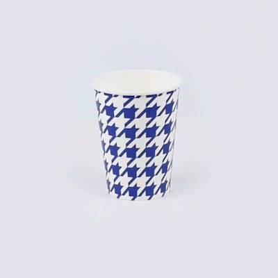 Chef 101 9 oz Round Blue Houndstooth Paper Cold Cup - 3" x 3" x 3 3/4" - 25 count box