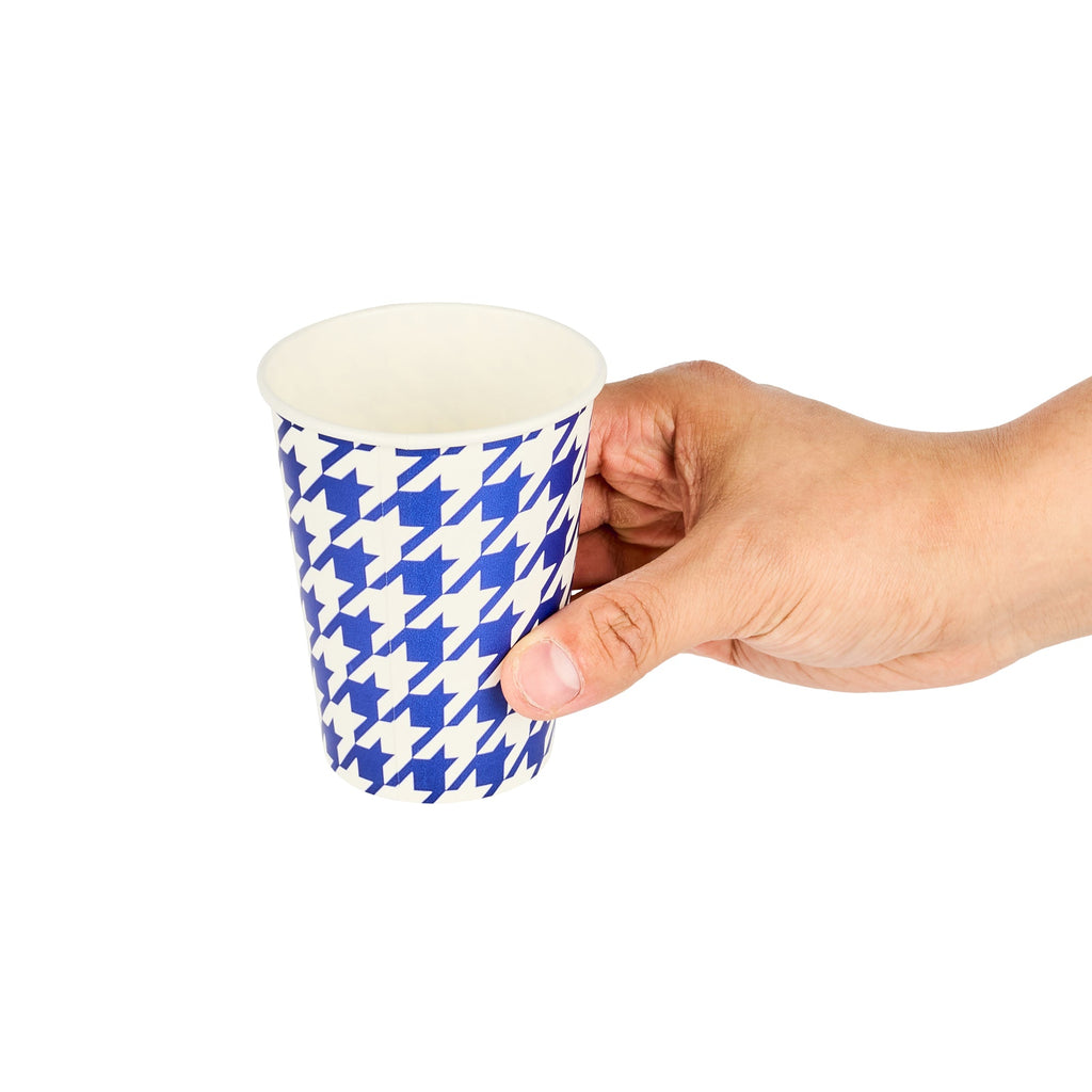 Chef 101 9 oz Round Blue Houndstooth Paper Cold Cup - 3" x 3" x 3 3/4" - 500 count box