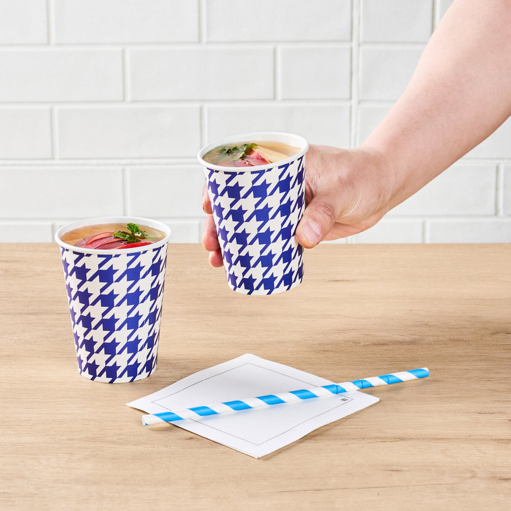 Chef 101 9 oz Round Blue Houndstooth Paper Cold Cup - 3" x 3" x 3 3/4" - 500 count box