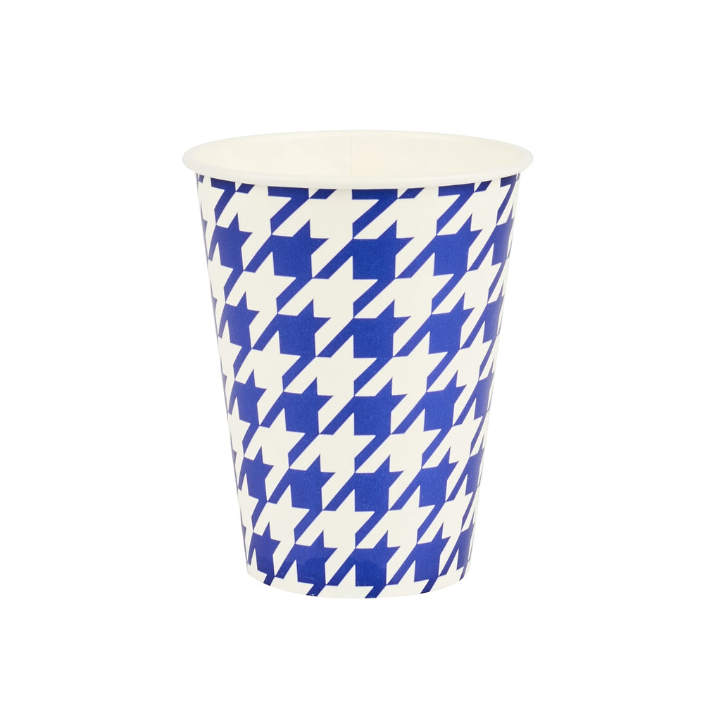 Chef 101 12 oz Round Blue Houndstooth Paper Cold Cup - 3 1/2" x 3 1/2" x 4 1/4" - 25 count box