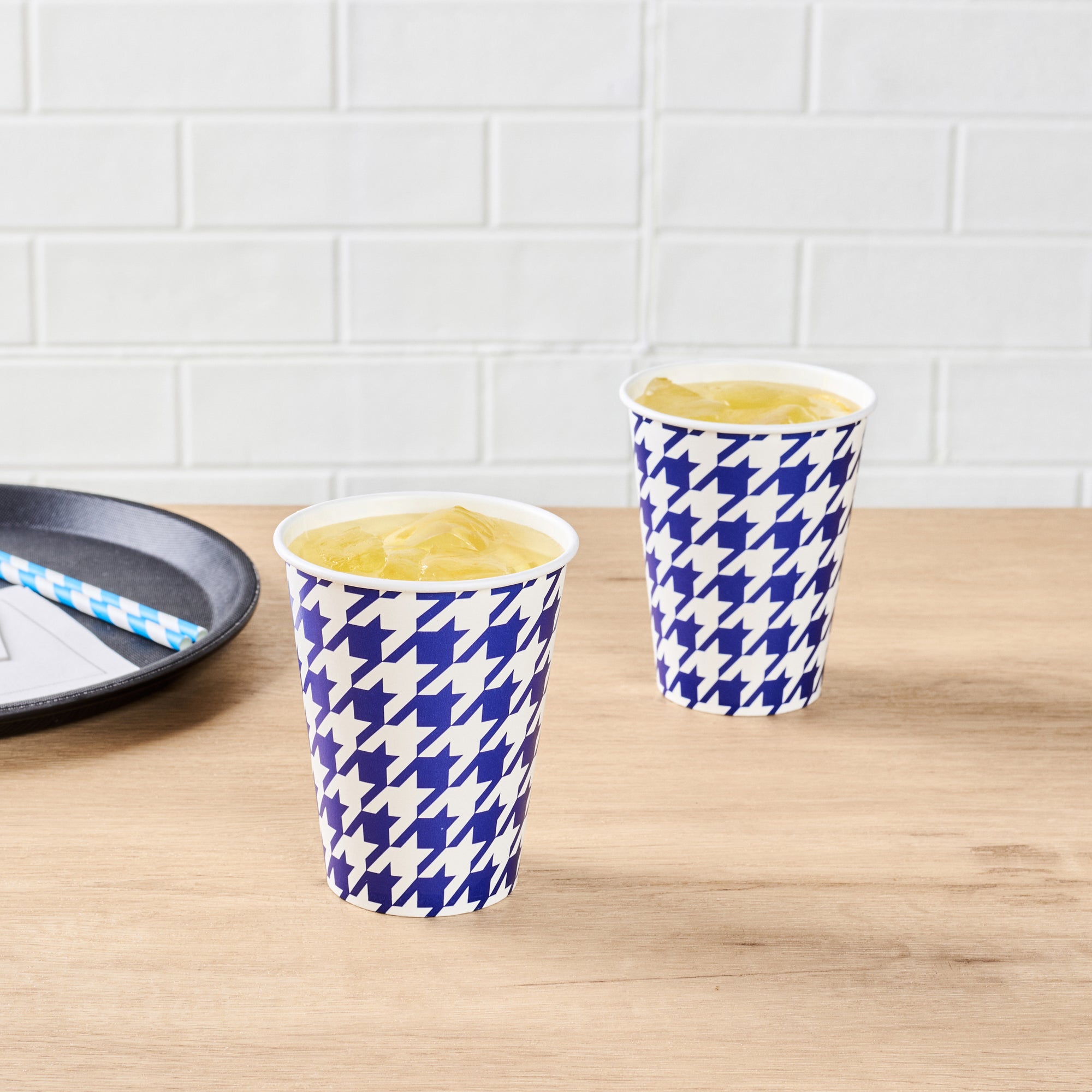 Chef 101 12 oz Round Blue Houndstooth Paper Cold Cup - 3 1/2" x 3 1/2" x 4 1/4" - 25 count box