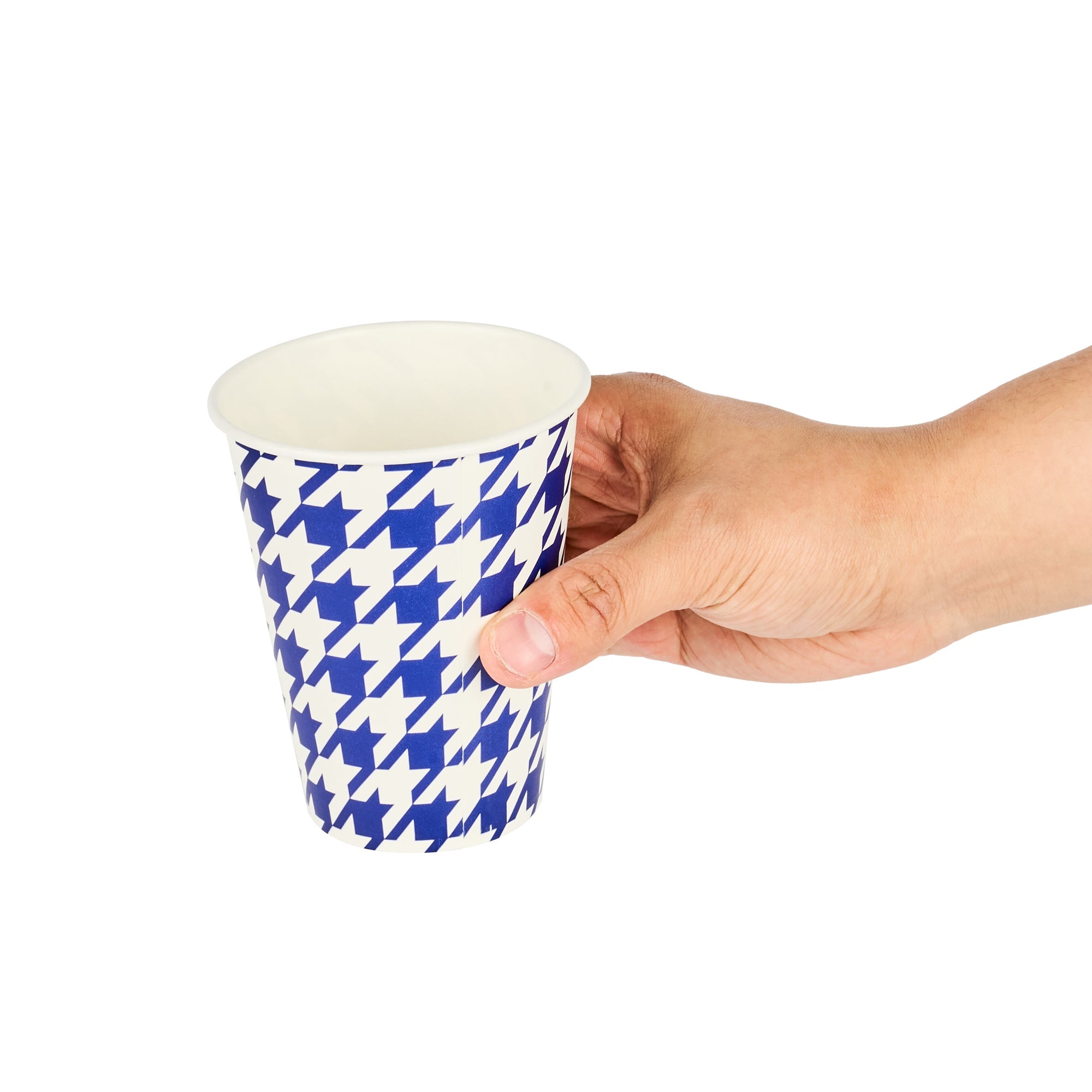 Chef 101 12 oz Round Blue Houndstooth Paper Cold Cup - 3 1/2" x 3 1/2" x 4 1/4" - 25 count box