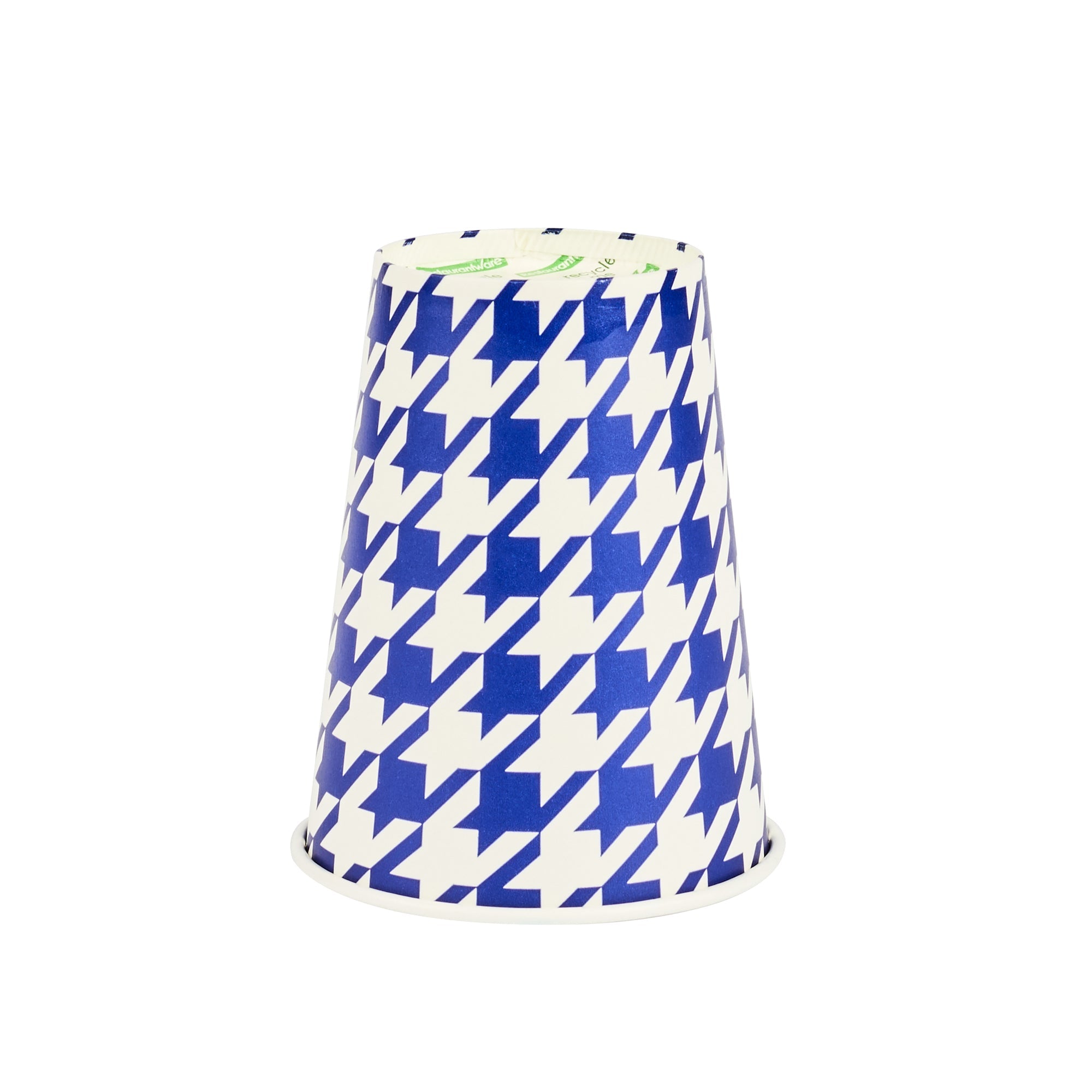 Chef 101 12 oz Round Blue Houndstooth Paper Cold Cup - 3 1/2" x 3 1/2" x 4 1/4" - 25 count box