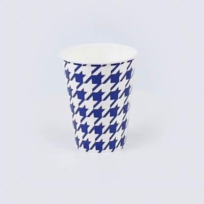 Chef 101 12 oz Round Blue Houndstooth Paper Cold Cup - 3 1/2" x 3 1/2" x 4 1/4" - 500 count box