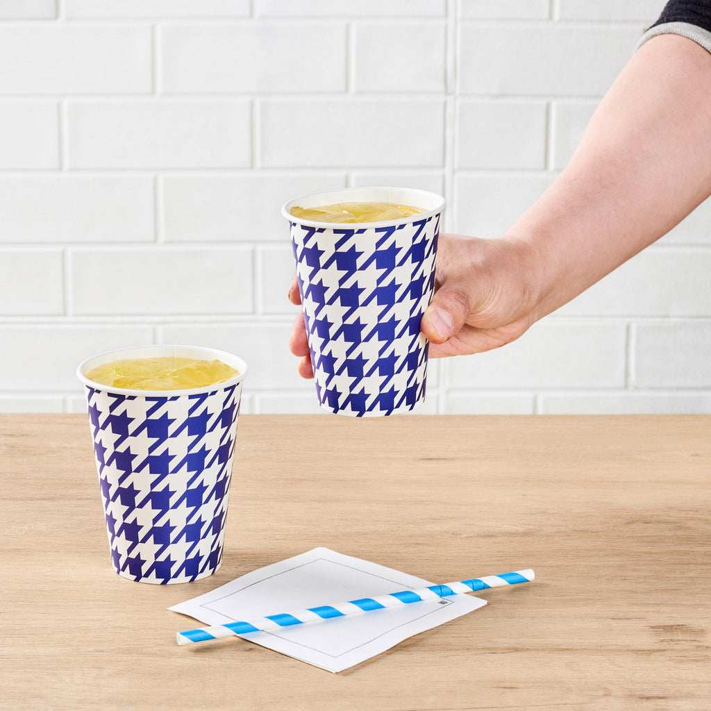 Chef 101 12 oz Round Blue Houndstooth Paper Cold Cup - 3 1/2" x 3 1/2" x 4 1/4" - 500 count box