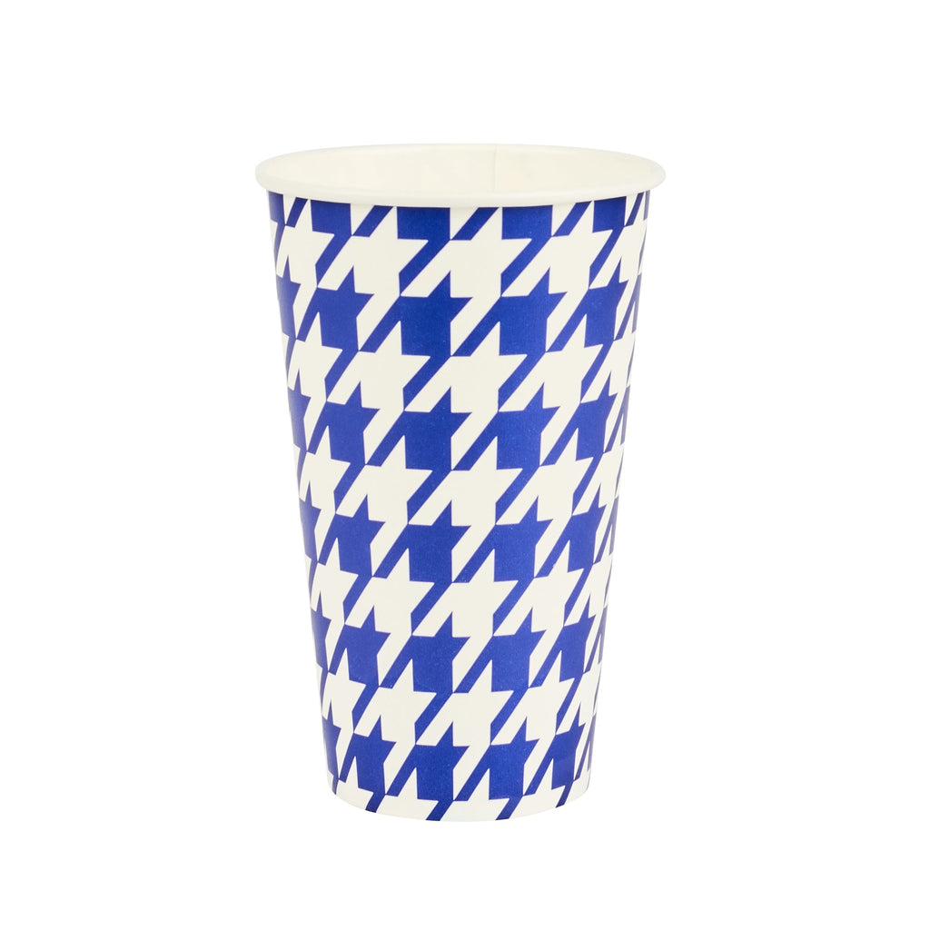 Chef 101 16 oz Round Blue Houndstooth Paper Cold Cup - 3 1/2" x 3 1/2" x 5 1/2" - 25 count box