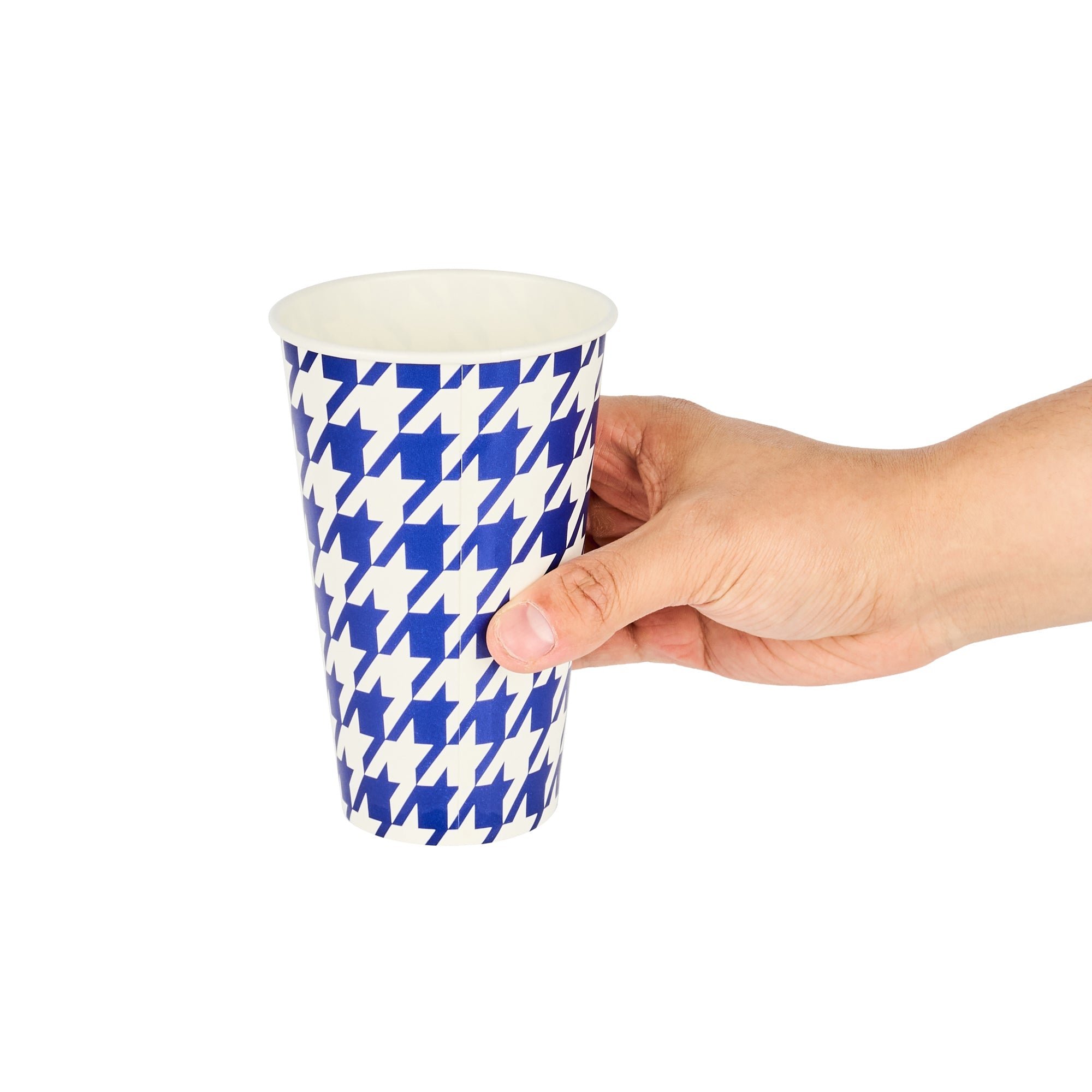 Chef 101 16 oz Round Blue Houndstooth Paper Cold Cup - 3 1/2" x 3 1/2" x 5 1/2" - 25 count box