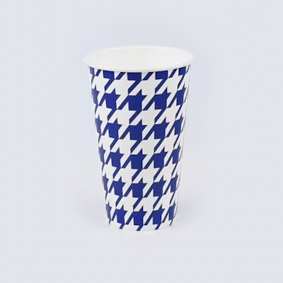 Chef 101 16 oz Round Blue Houndstooth Paper Cold Cup - 3 1/2" x 3 1/2" x 5 1/2" - 25 count box