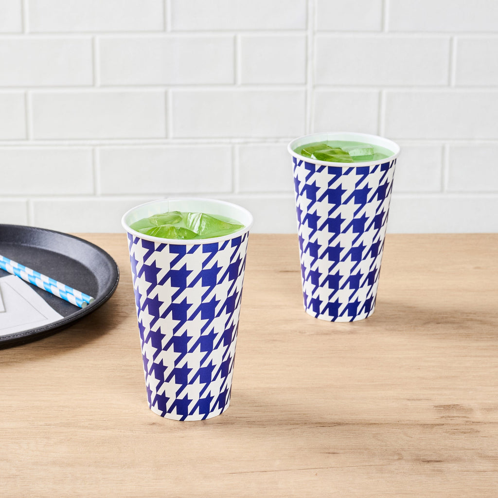 Chef 101 16 oz Round Blue Houndstooth Paper Cold Cup - 3 1/2" x 3 1/2" x 5 1/2" - 500 count box