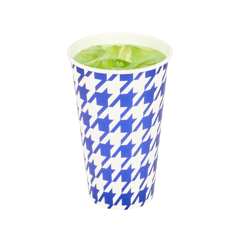 Chef 101 16 oz Round Blue Houndstooth Paper Cold Cup - 3 1/2" x 3 1/2" x 5 1/2" - 500 count box