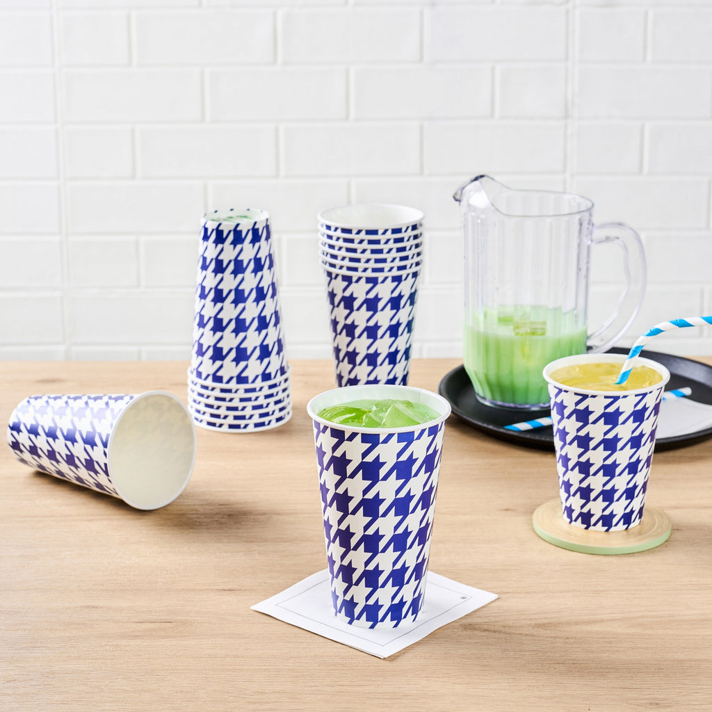 Chef 101 16 oz Round Blue Houndstooth Paper Cold Cup - 3 1/2" x 3 1/2" x 5 1/2" - 500 count box