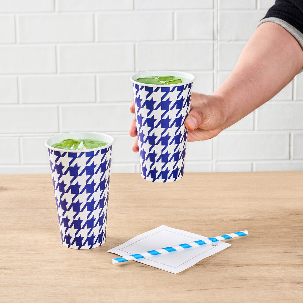 Chef 101 16 oz Round Blue Houndstooth Paper Cold Cup - 3 1/2" x 3 1/2" x 5 1/2" - 500 count box