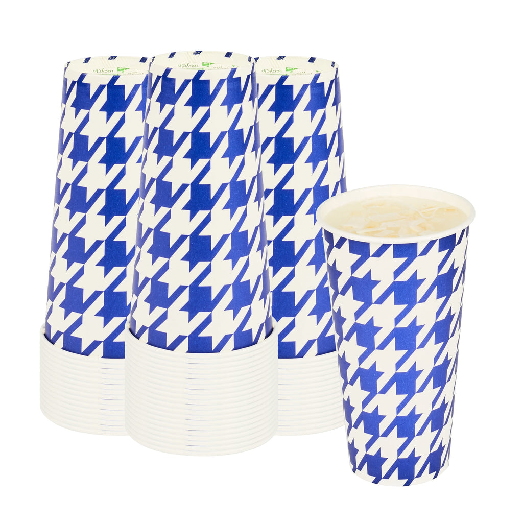 Chef 101 20 oz Round Blue Houndstooth Paper Cold Cup - 3 1/2" x 3 1/2" x 6 1/4" - 500 count box