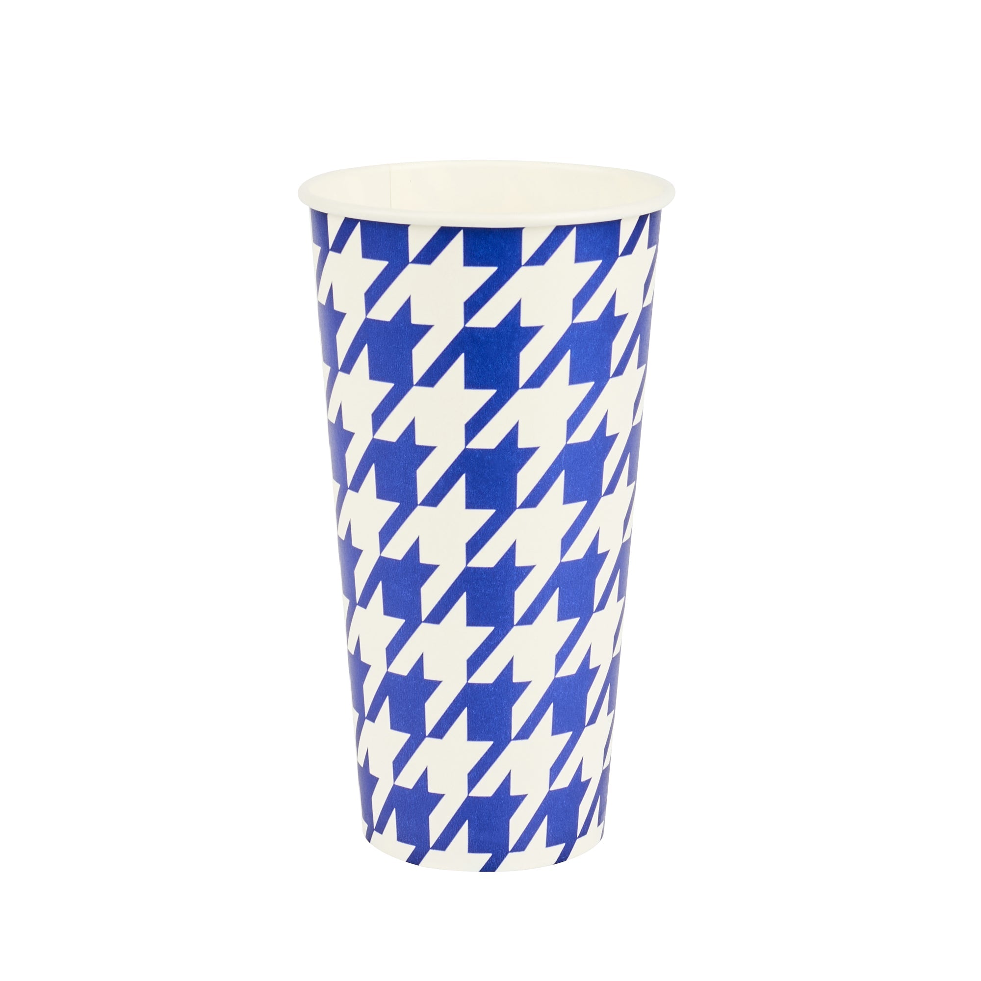 Chef 101 20 oz Round Blue Houndstooth Paper Cold Cup - 3 1/2" x 3 1/2" x 6 1/4" - 25 count box