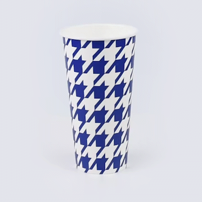 Chef 101 20 oz Round Blue Houndstooth Paper Cold Cup - 3 1/2" x 3 1/2" x 6 1/4" - 25 count box