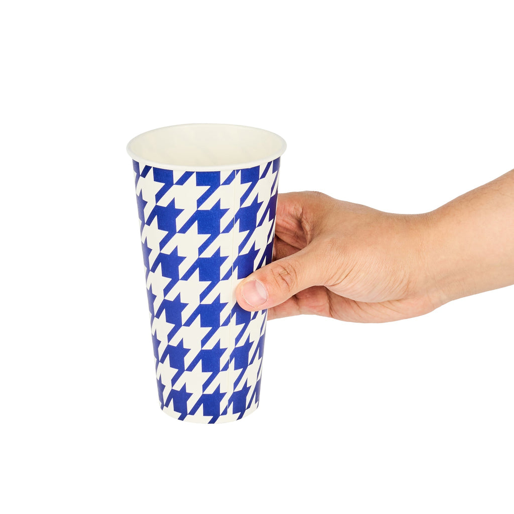Chef 101 20 oz Round Blue Houndstooth Paper Cold Cup - 3 1/2" x 3 1/2" x 6 1/4" - 500 count box