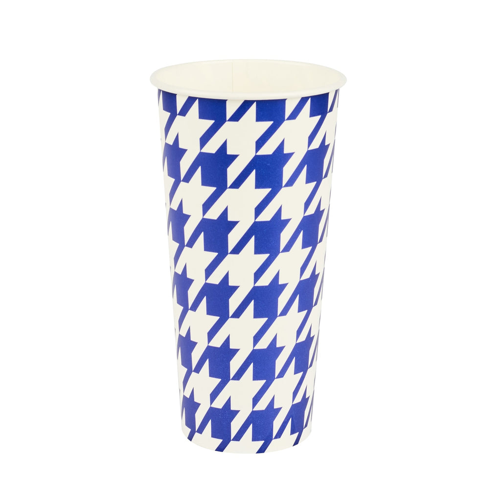 Chef 101 22 oz Round Blue Houndstooth Paper Cold Cup - 3 1/2" x 3 1/2" x 6 3/4" - 500 count box