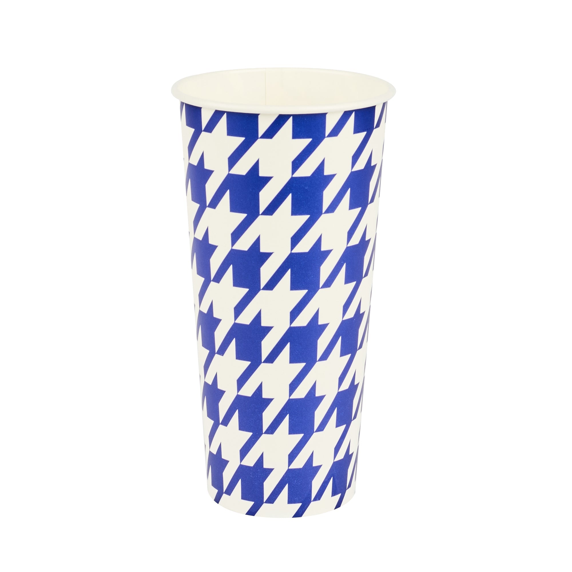 Chef 101 22 oz Round Blue Houndstooth Paper Cold Cup - 3 1/2" x 3 1/2" x 6 3/4" - 25 count box