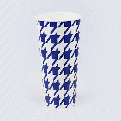 Chef 101 22 oz Round Blue Houndstooth Paper Cold Cup - 3 1/2" x 3 1/2" x 6 3/4" - 25 count box
