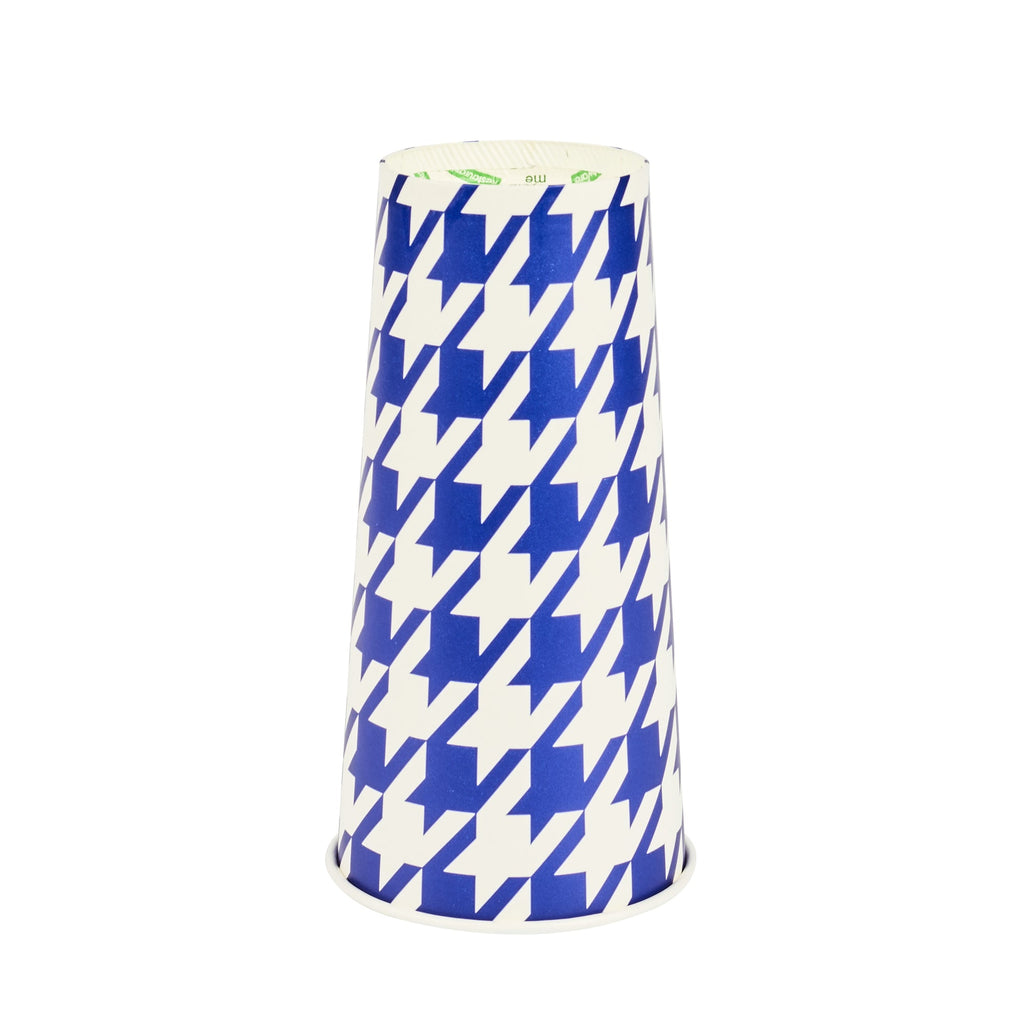 Chef 101 22 oz Round Blue Houndstooth Paper Cold Cup - 3 1/2" x 3 1/2" x 6 3/4" - 25 count box