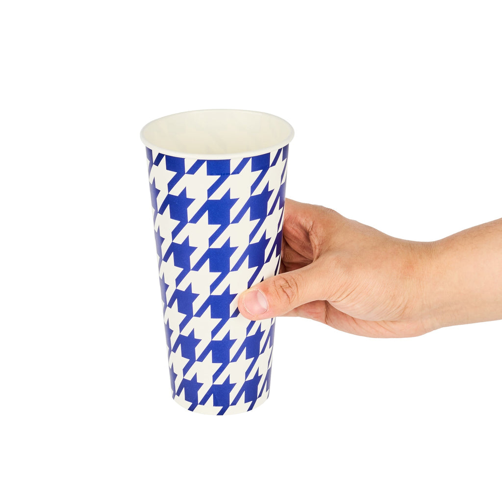 Chef 101 22 oz Round Blue Houndstooth Paper Cold Cup - 3 1/2" x 3 1/2" x 6 3/4" - 500 count box