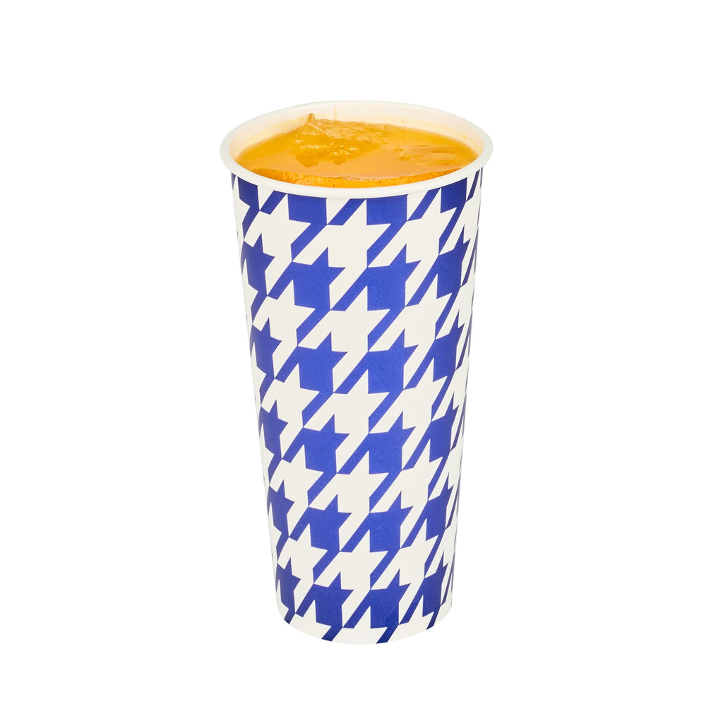Chef 101 22 oz Round Blue Houndstooth Paper Cold Cup - 3 1/2" x 3 1/2" x 6 3/4" - 500 count box